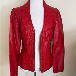 V Cristina Croc Embossed Vegan Leather Moto Jacket Red Small